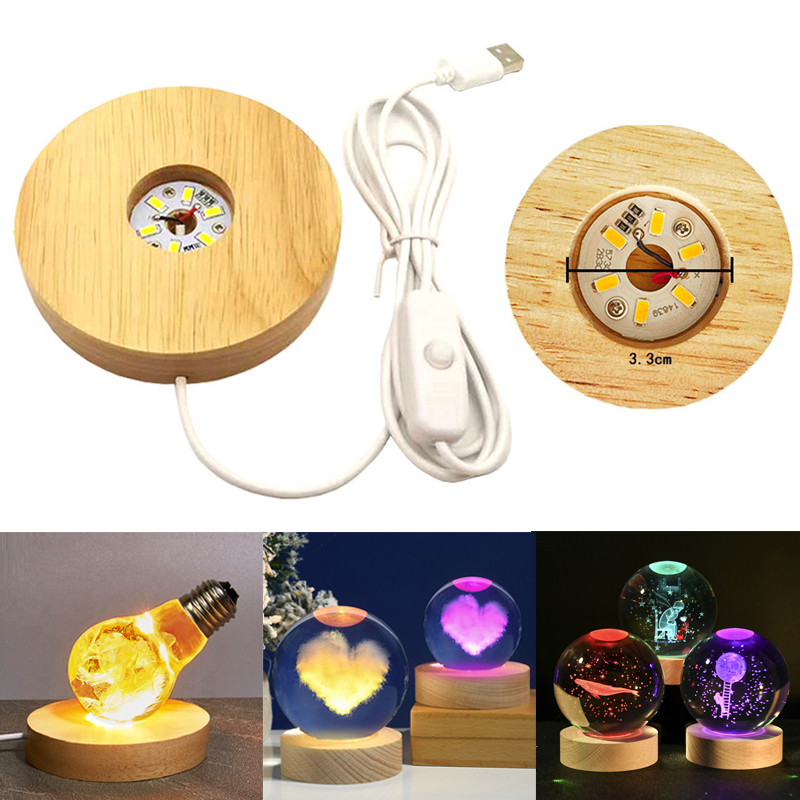 Resin Art Lamp - 樹脂アートディスプレイラウンドウッドカラフルな LED ライト木製ナイトランプベーススタンド DIY エポキシ樹脂モールドディスプレイベース家の装飾