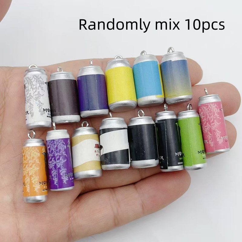 Resin Art Box - 10個入り ミニチュア シミュレーション飲料缶 レジンチャーム カラフルな模造ドリンクボトルペンダント DIY