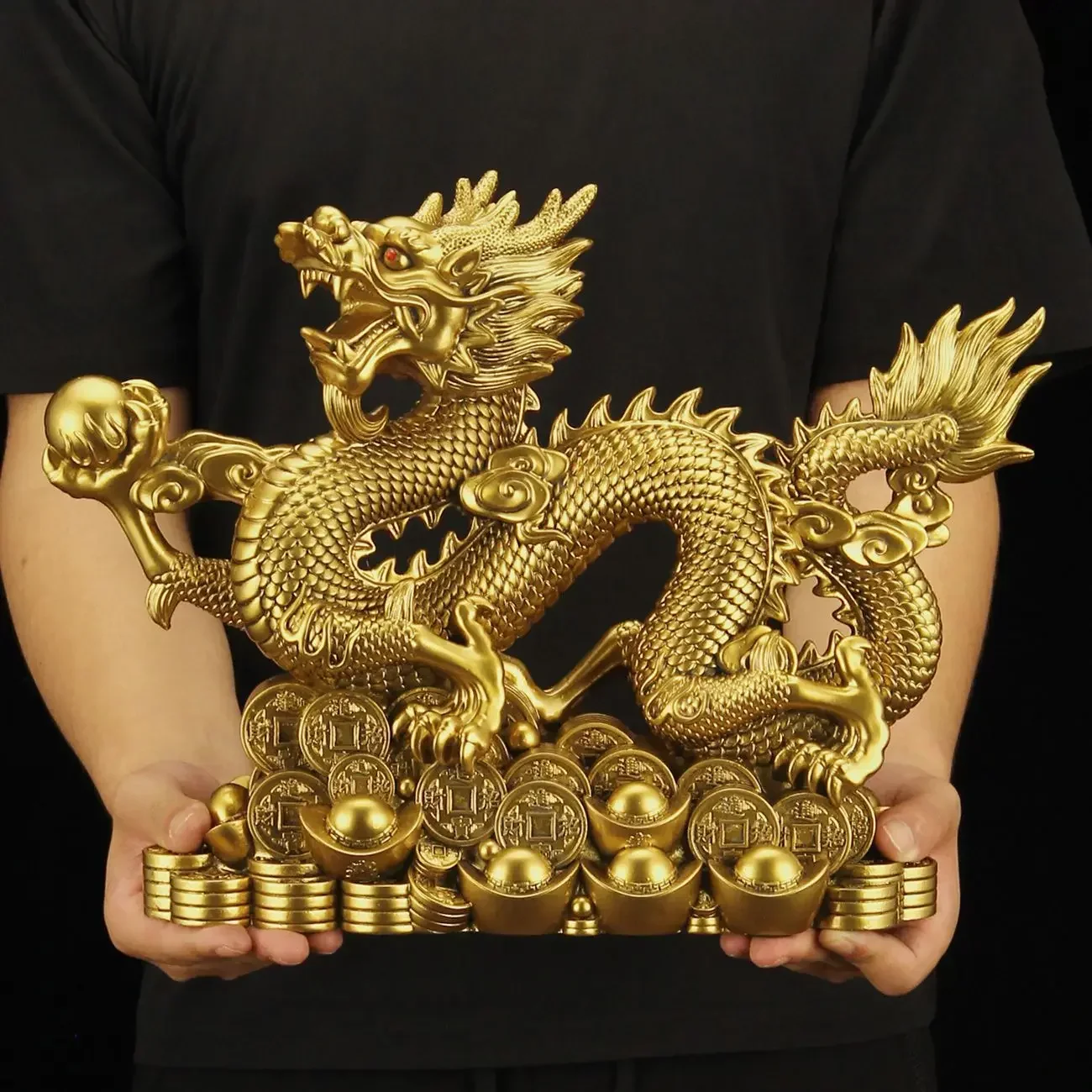 Resin Art Furniture - 風水5クランクドラゴン装飾品、銅色、富を引き付ける、オフィス、リビングルーム、ゲートウェイ干支、マスコットクラフト