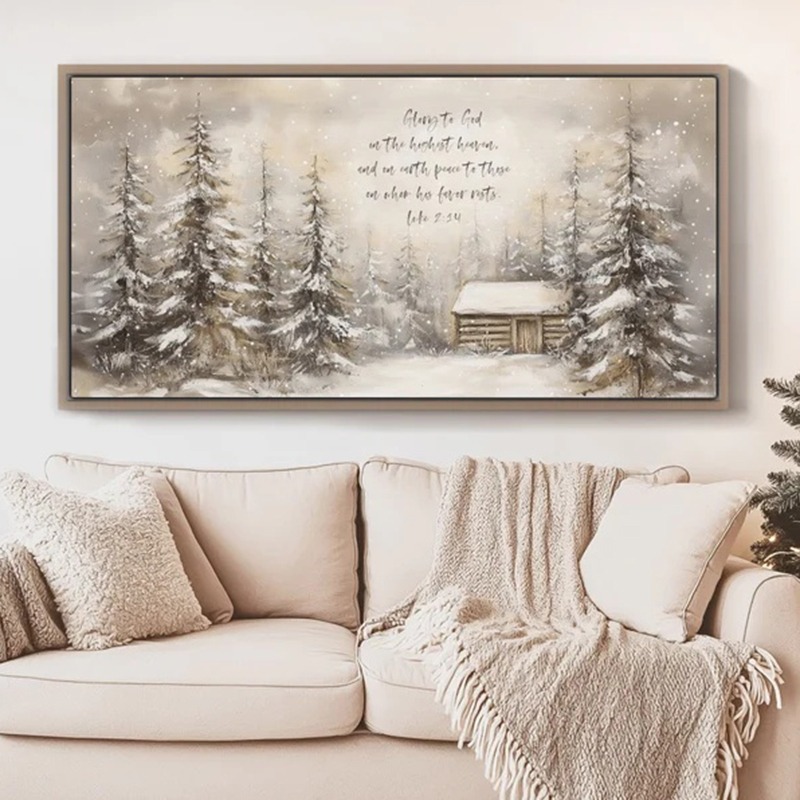 Resin Art Quote - クリスマス聖書の一節ウォールアートプリント、ルカの福音書の引用、冬のワンダーランドのアートワーク、横型大型ポスター