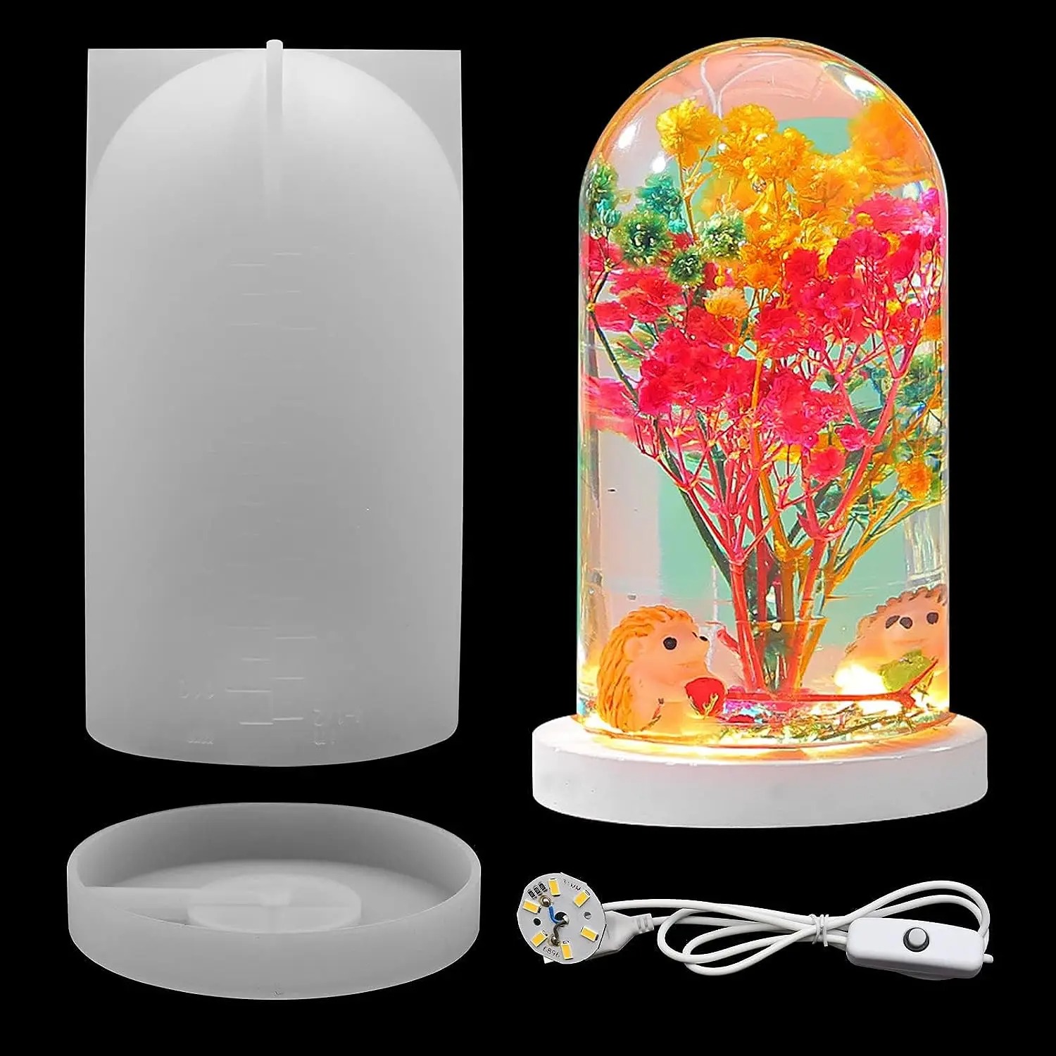 Resin Art Lamp - DIY クリスタルエポキシ樹脂モールド Led ナイトライト飾り球状ランプホルダー円筒シリコーン型