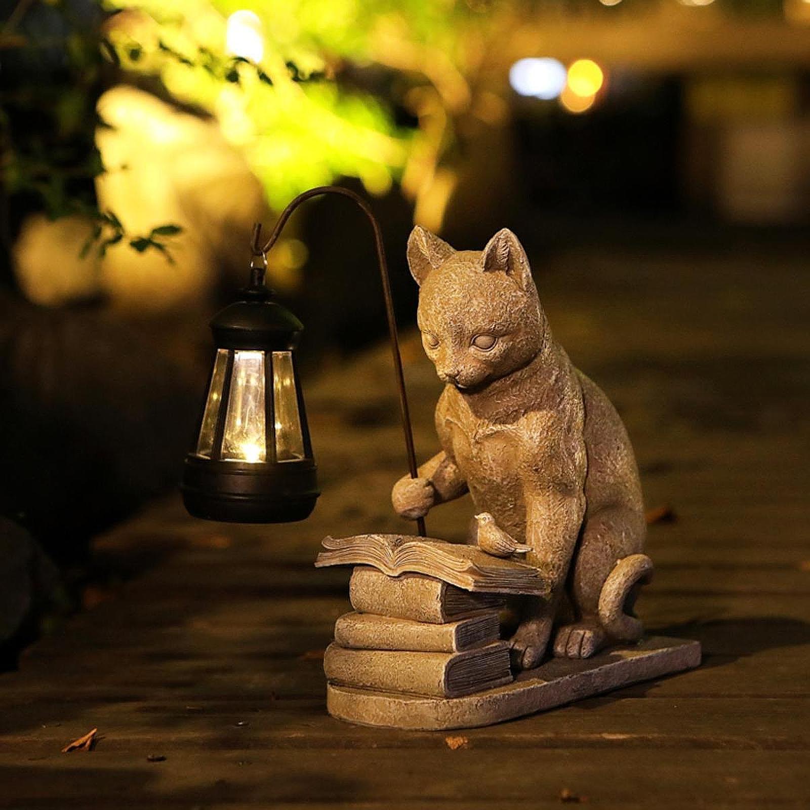 Resin Art Lamp - 猫ソーラーガーデンミニスタチュー彫刻ソーラーランプライト樹脂クリエイティブアート装飾屋外装飾品庭バルコニー通路用