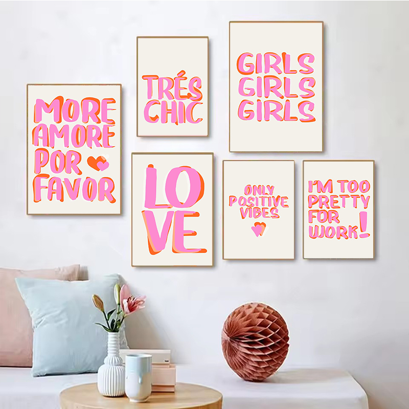 Resin Art Quote - 北欧風「More Amor Por Favor」カラフルなエクレクティックピンクの愛の言葉が入ったガールズクォートウォールアート、ダイヤモンドペインティングポスター、リビングルームの装飾絵画