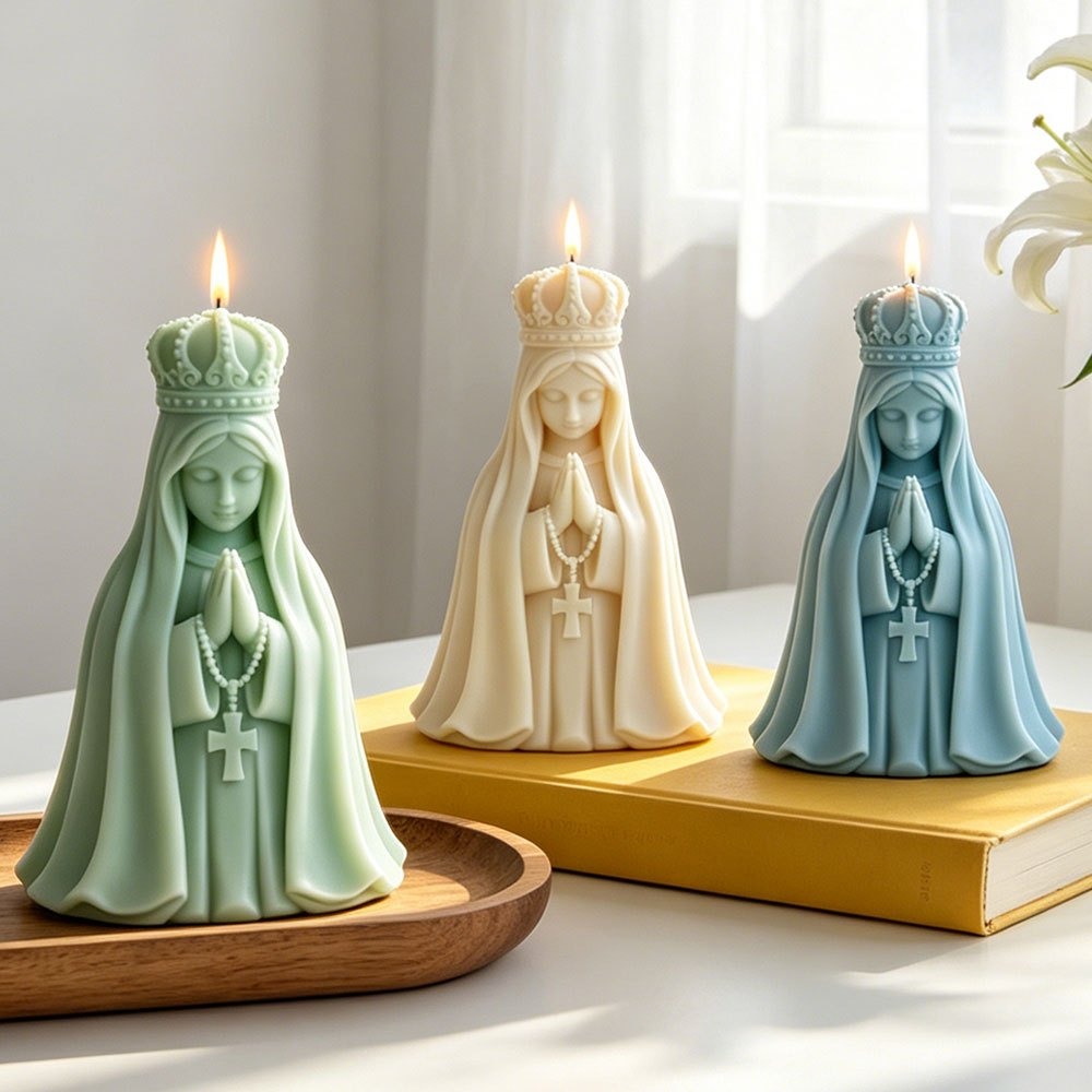 3Dクラウン聖母マリアシリコンキャンドル型 祈りの少女の形  - Resin Art Furniture のレビューと価格