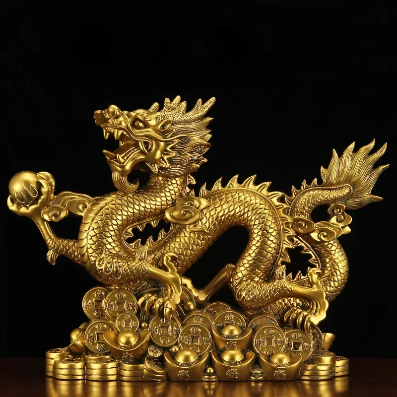 風水5クランクドラゴン装飾品、銅色、富を引き付ける、オフィス - Resin Art Furniture のレビューと価格