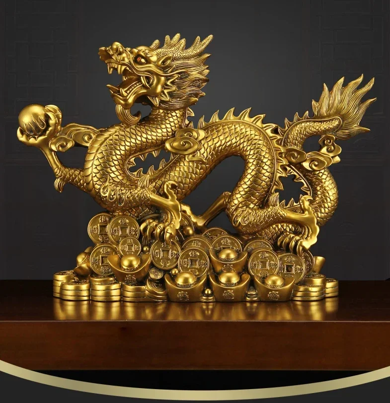 風水5クランクドラゴン装飾品、銅色、富を引き付ける、オフィス - Resin Art Furniture のレビューと価格