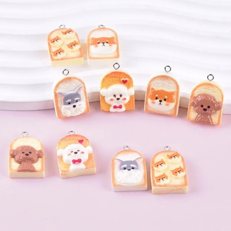 10 個かわいいトースト犬樹脂ペンダント漫画動物チャーム D - Resin Art Craft のレビューと価格