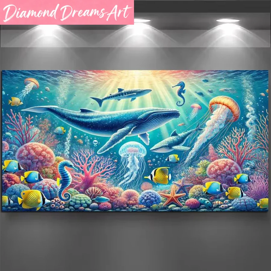 フレームレス、海の動物イルカの絵、大サイズDIYダイヤモンド - Resin Art Underwater のレビューと価格